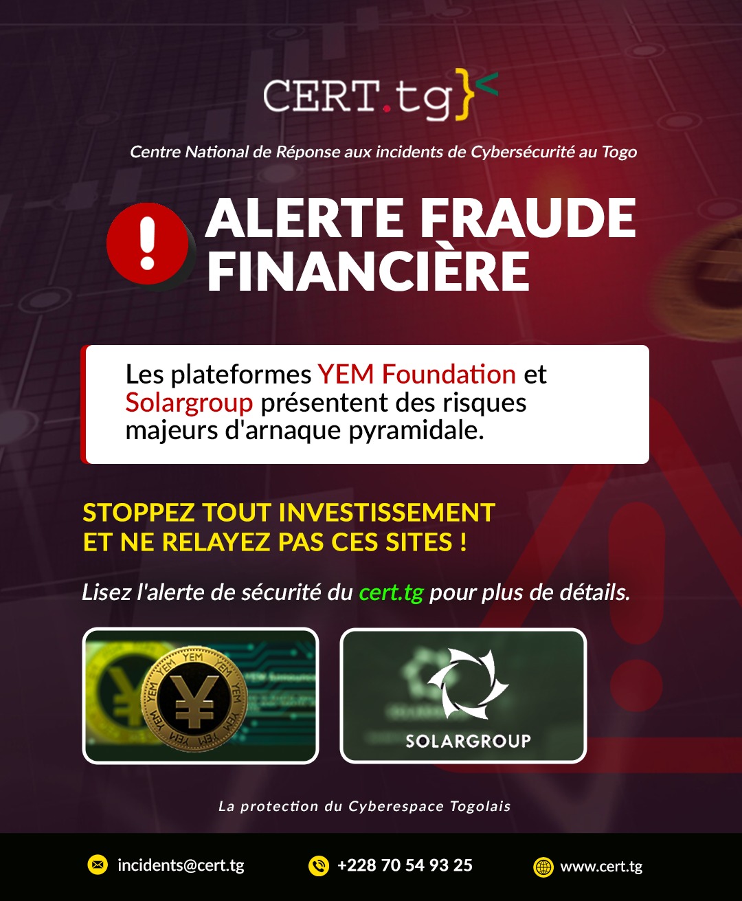 ALERTE CYBERSECURITE : YEM Foundation et Solargroup, plateformes à hauts risques financiers